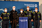 Gruppenfoto (v.l.n.r): Thorsten Saal (stv. Projektleiter), Dr. Hans-Ingo Schliwienski (THW-Landesbeauftragter), Sabine Lackner (THW-Vizepräsidentin), Jens Schragner (Leiter BR 500 West), Jens Bergemann (stv. Leiter BR 500 West)